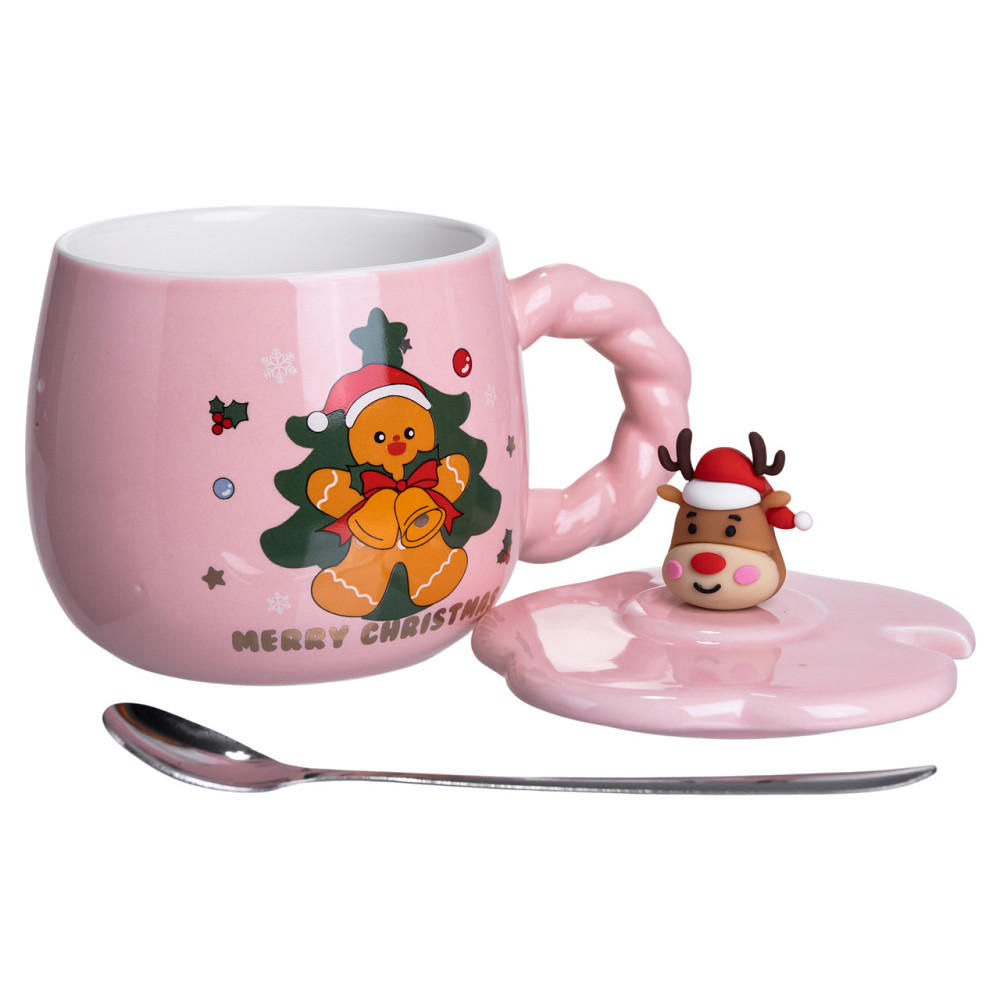 Новорічна порцелянова чашка «Зимова казка» з кришкою 400 мл Yiwu FM-CS-20B Коломия - фото 2