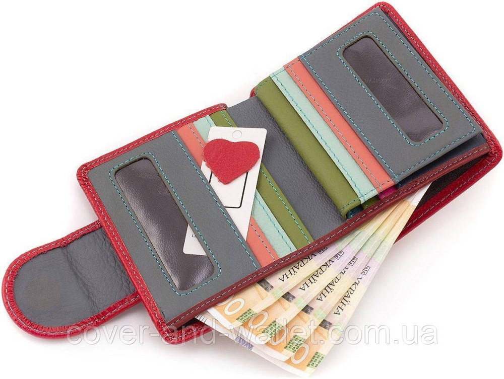 Компактний женский кошелек из натуральной кожи на магнитах красного цвета ST Leather Киев - изображение 7