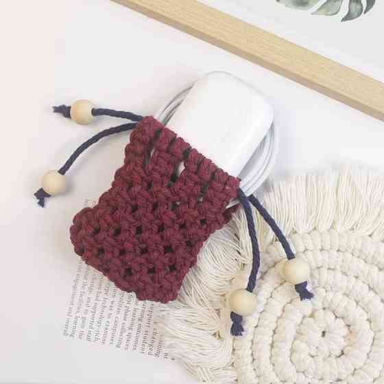 Набір макраме для ручного в'язання чохла для навушників та аксесуарів 8х7 см бордовий для рукоділля та творчості Кам'янець-Подільський