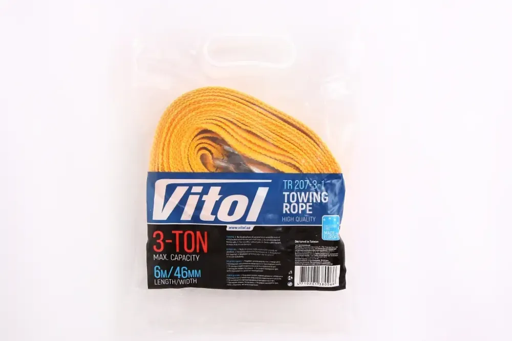 Трос буксировочный лента  3 т/6.0м/4.6см Vitol крючки Винница - изображение 2