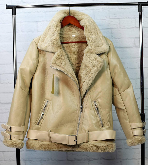 Стильная женская дублёнка Бежевый S Харьков - изображение 5