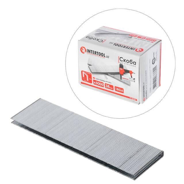 Скоба для степлера PT-1612 38×5,7(5,8) мм, 18GA, 1,25×1,0 мм, 5000 од/упак INTERTOOL PT-8338 Київ - фото 1