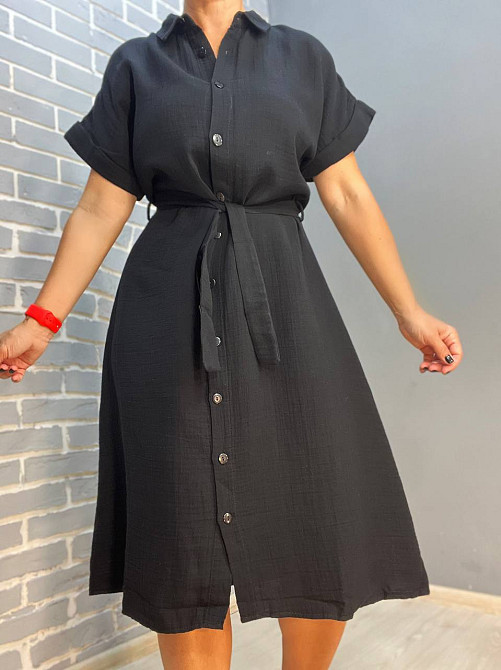 Платье женское Mix Ray 3972 из муслина на пуговицах с поясом черное, черный, S Одесса - изображение 2