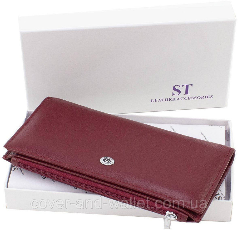 Тонкий жіночий шкіряний гаманець на магнітах та блискавці ST 006 date red Київ - фото 9