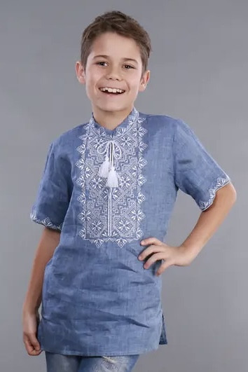 Вышиванка для мальчика. Синий лен в синем цвете. Сумы - изображение 1