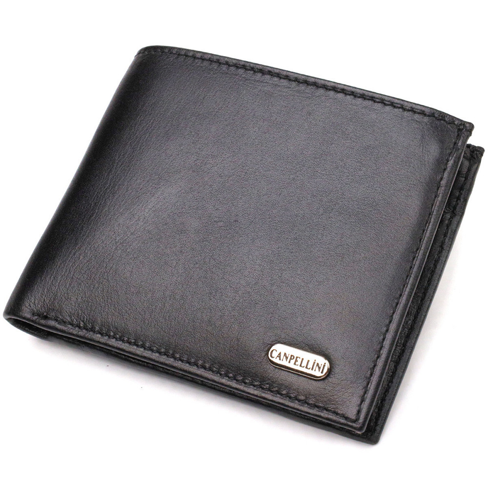 Удобное горизонтальное мужское портмоне из натуральной гладкой кожи Черное (CANPELLINI) Киев - изображение 5