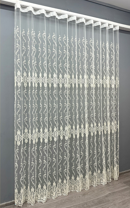 Тюль VR-Textil 1853т Фатин с вышивкой Корд Молочный 300х270 см (40-207) Киев - изображение 3