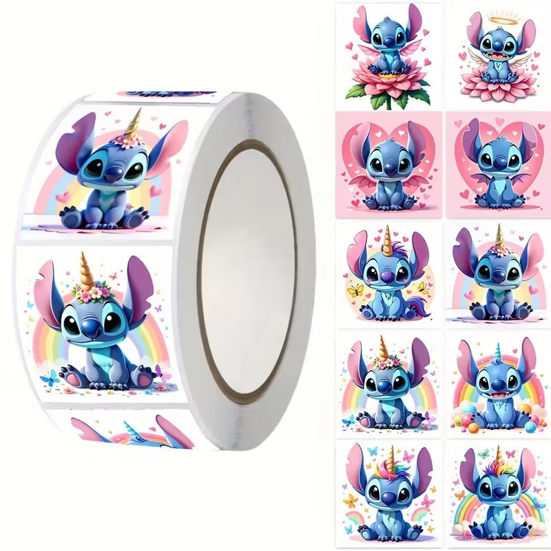 Стикеры «Стич единорог» — рулон 500 шт, Ø2,5 см, милые наклейки для школы, дневников и упаковки Киев - изображение 6