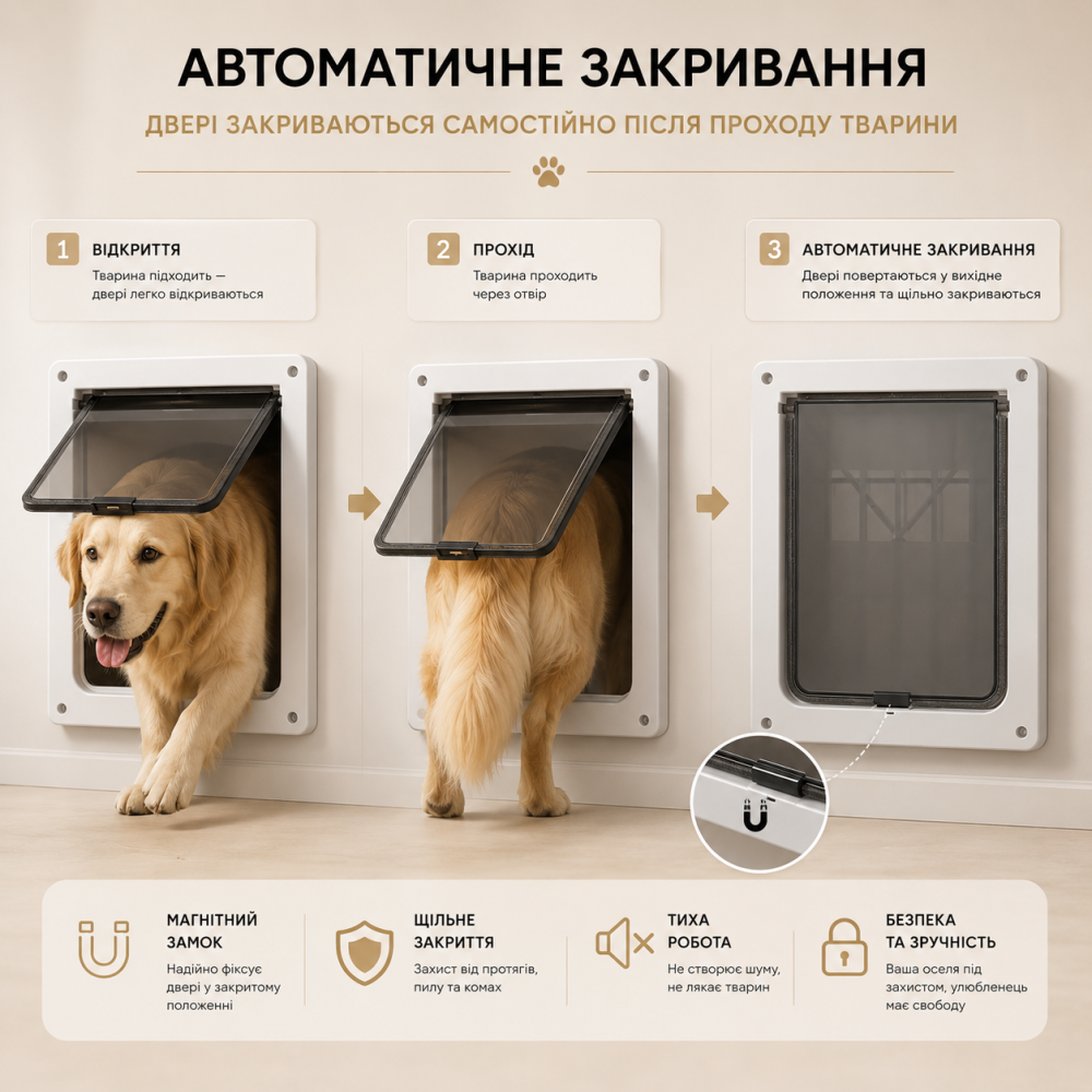 Двері для собак та котів HoMedics PetGate S (28x34см) білі — автоматичні вхідні дверцята в будку та двері, 4 режими Київ - фото 7