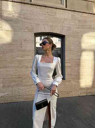 Женское вечернее элегантное миди платье с разрезом костюмка класса люкс Молочный, 40/42 Одесса