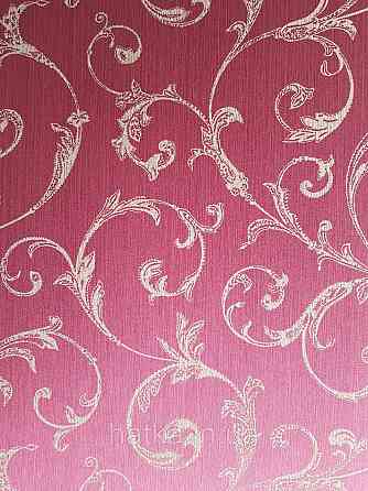 Шпалери текстильні 0.53х10.05 Rasch Textil Valentina класика завитки вензелі структурні золотисті на бордовому Київ