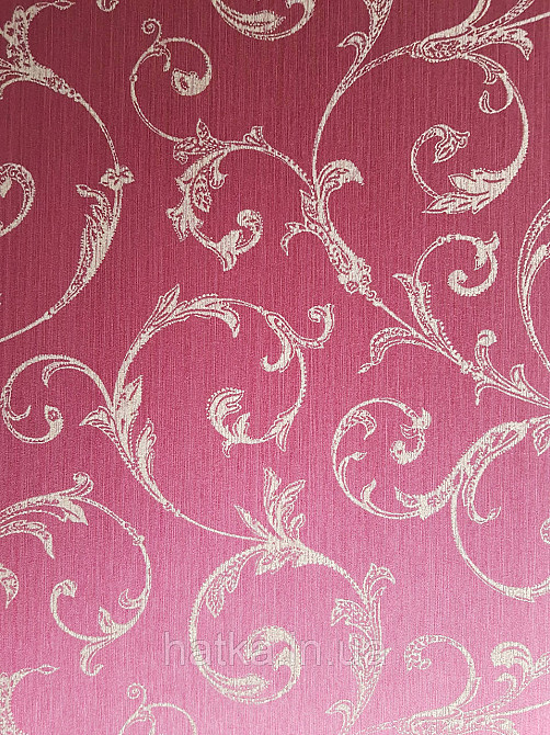 Шпалери текстильні 0.53х10.05 Rasch Textil Valentina класика завитки вензелі структурні золотисті на бордовому Київ - фото 1