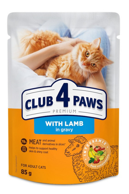 CLUB 4 PAWS (Клуб 4 Лапи) Преміум вологий корм для дорослих кішок з ягням в соусі, 85 г Вінниця - фото 1