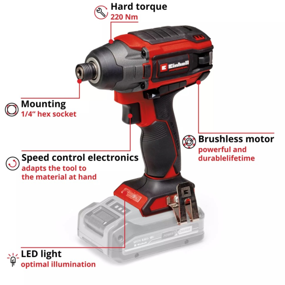 Мощная ударная отвертка Einhell TP-CI 18/220 Li BL-Solo : без АКБ, 220 Нм (4510085) Киев