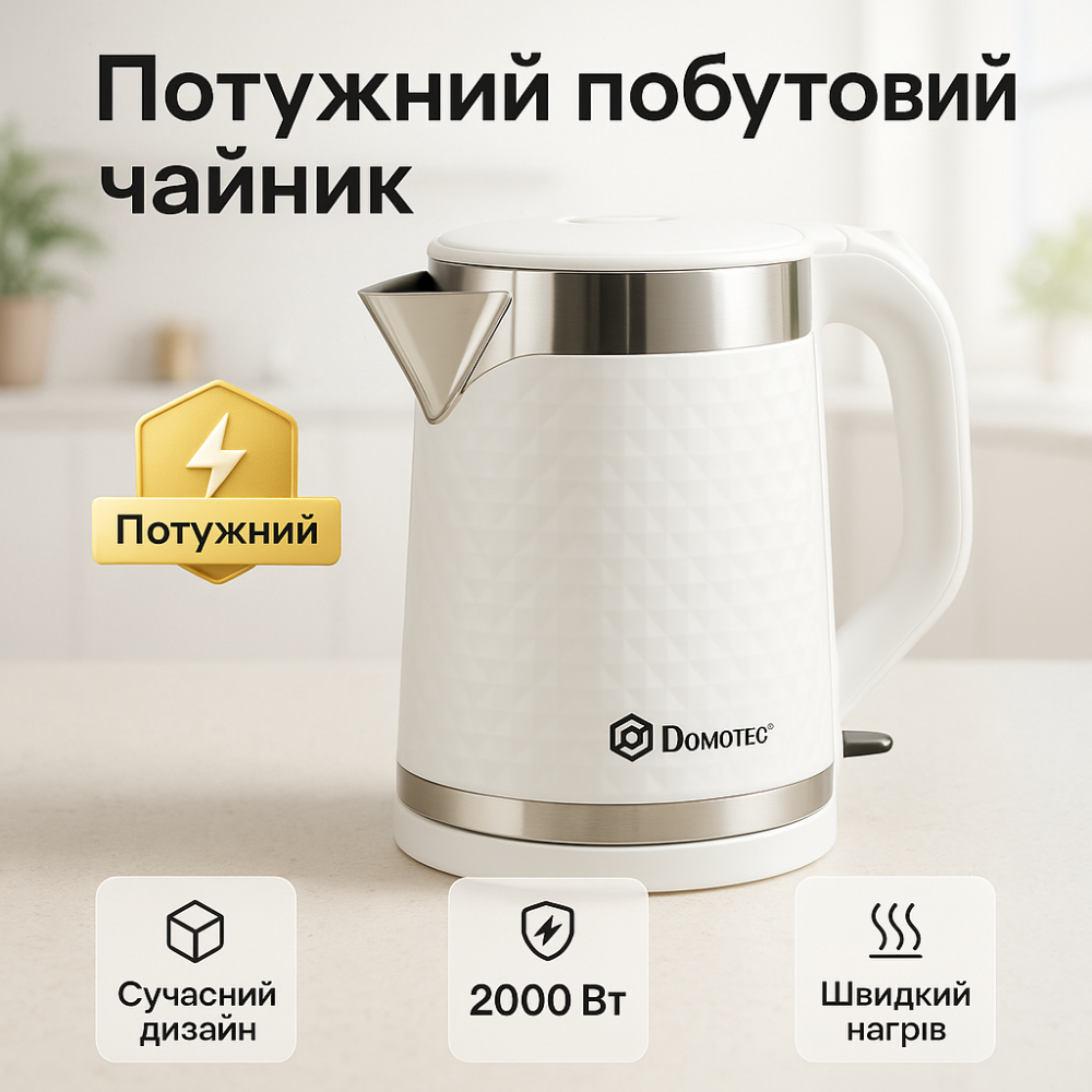Надійний електричний чайник Domotec MS-5027 2000 Вт 2.2 л, Електричний чайник з індикатором живлення VF-55 Львів - фото 11