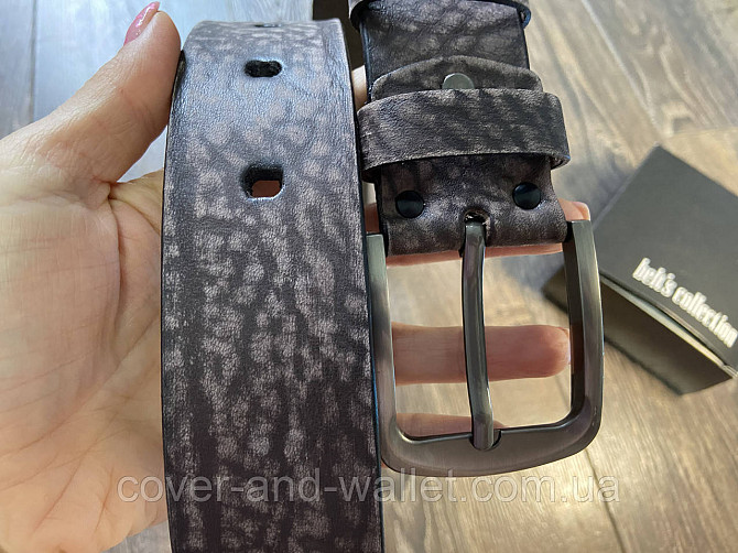 Широкий мужской кожаный ремень из винтажной кожи коричневого цвета 42мм PS Leather Киев - изображение 4