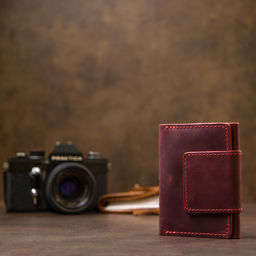 Винтажная кожаная визитница GRANDE PELLE 11408 Бордовый Киев - изображение 3