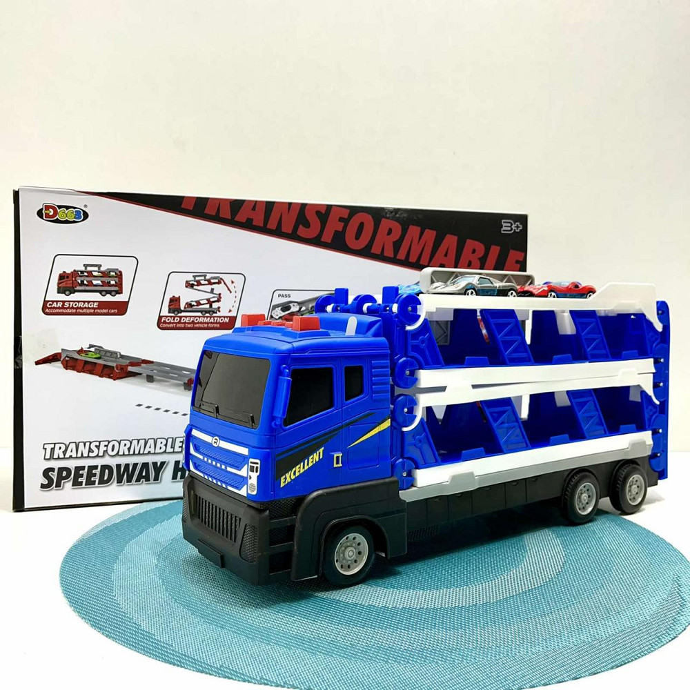 Автовоз інерційний з машинками рухомі деталі світлові та звукові ефекти Синій (D663-T204B) Чернігів - фото 4