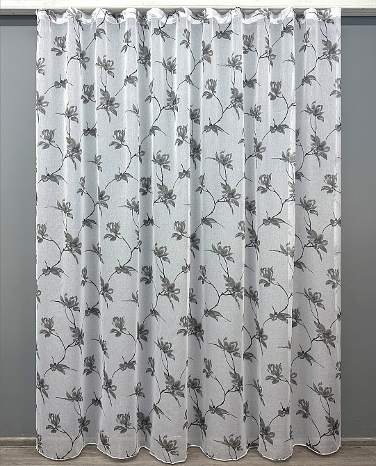 Тюль VR-Textil 1861т Flora Батист Белый с серым 300х270 см (42-0824) Киев - изображение 2