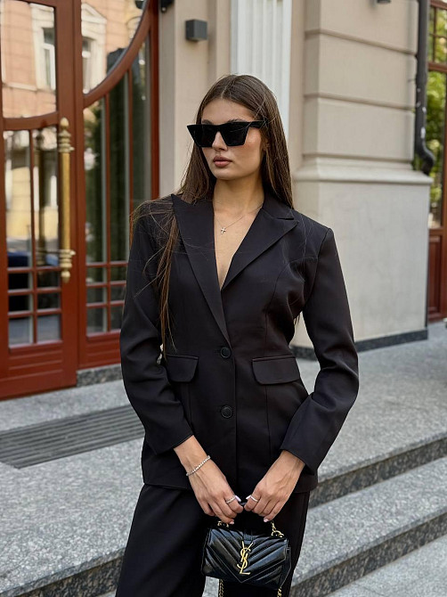 Женский деловой брючный костюм двойка: пиджак и штаны костюмка Черный, 46/48 Одесса - изображение 2