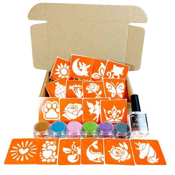 Набір для біо-тату "Для дівчаток #4 - гліттер" set-girls-4-glitter 18 трафаретів Вінниця