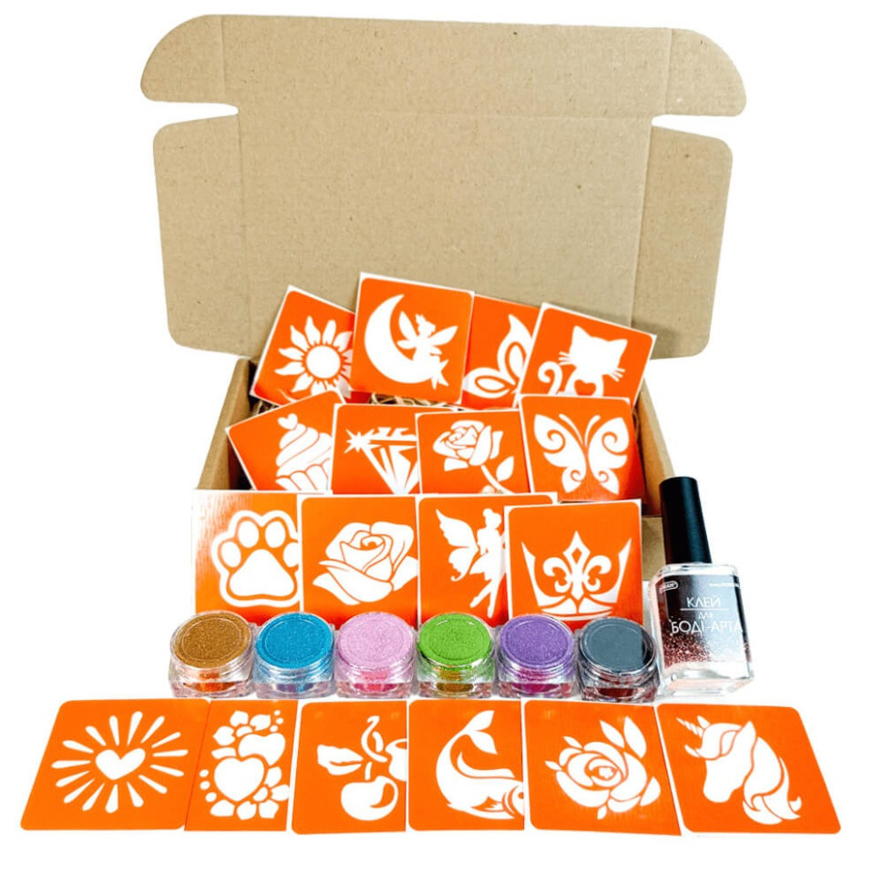 Набір для біо-тату "Для дівчаток #4 - гліттер" set-girls-4-glitter 18 трафаретів Вінниця - фото 1