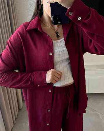 Жіночий базовий брючний костюм-двійка: сорочка та штани ролекс Бургунді, 54/58 Одеса