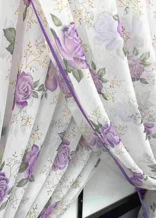 Кухонные шторки VR-Textil № 101к с подвязками Белый с сиреневым 320х170 см (52-1208) Киев