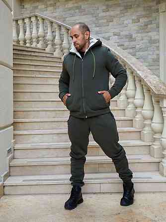 Чоловічий теплий костюм-двійка тринитка на флісі з хутром овчини Хакі, 44 Одеса