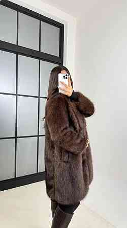 Женская шуба объемного кроя с классическим воротником из искусственного меха Шоколад, 42 Одесса