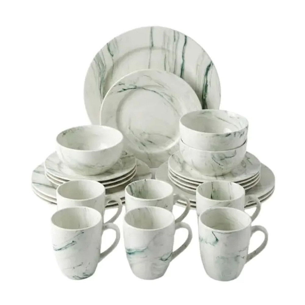 Столовий набір посуду тарілок і чашок 24 предметів на 6 персон Marmor порцеляновий MD-24-2G Коломия - фото 7