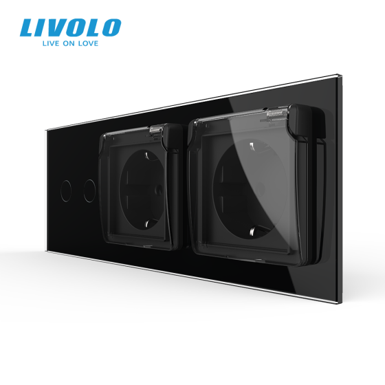 LIVOLO Сенсорний вимикач на 2 сенсори + подвійна розетка вологозахисна з кришкою IP44, з заземл Коломия