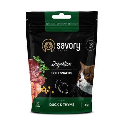 Ласощі для котів Savory для покращення травлення, качка з чебрецем 50 г (4820232631409) Вінниця - фото 1