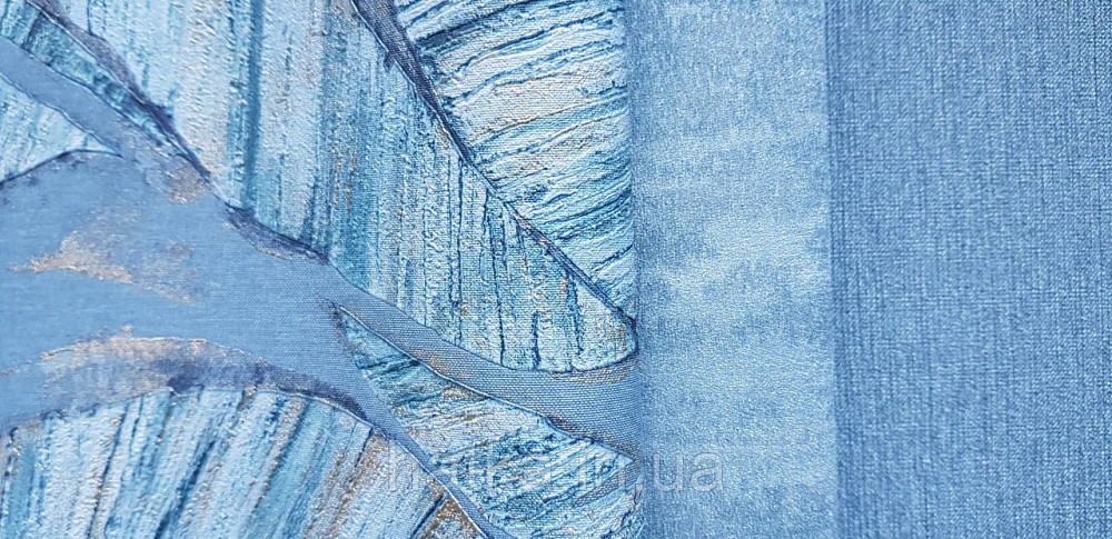 Шпалери вінілові на флізеліновій основі Rasch Ascona 1.06х10 метрове листя структурні бірюзові із золотистим Київ - фото 3