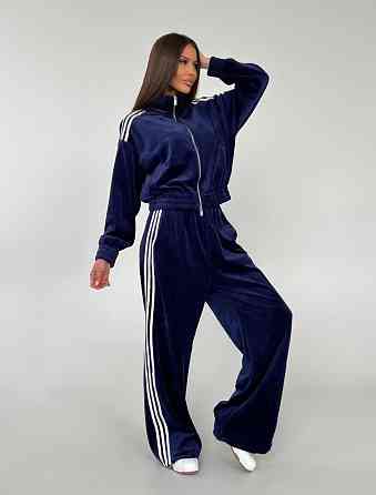 Жіночий стильний розкішний костюм з м'якого плюшевого велюру Темно-синій, 44 Одеса