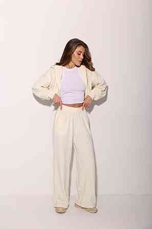 Женский прогулочный костюм двойка: кофта на молнии и брюки велюр Молочный, 48/52 Одесса
