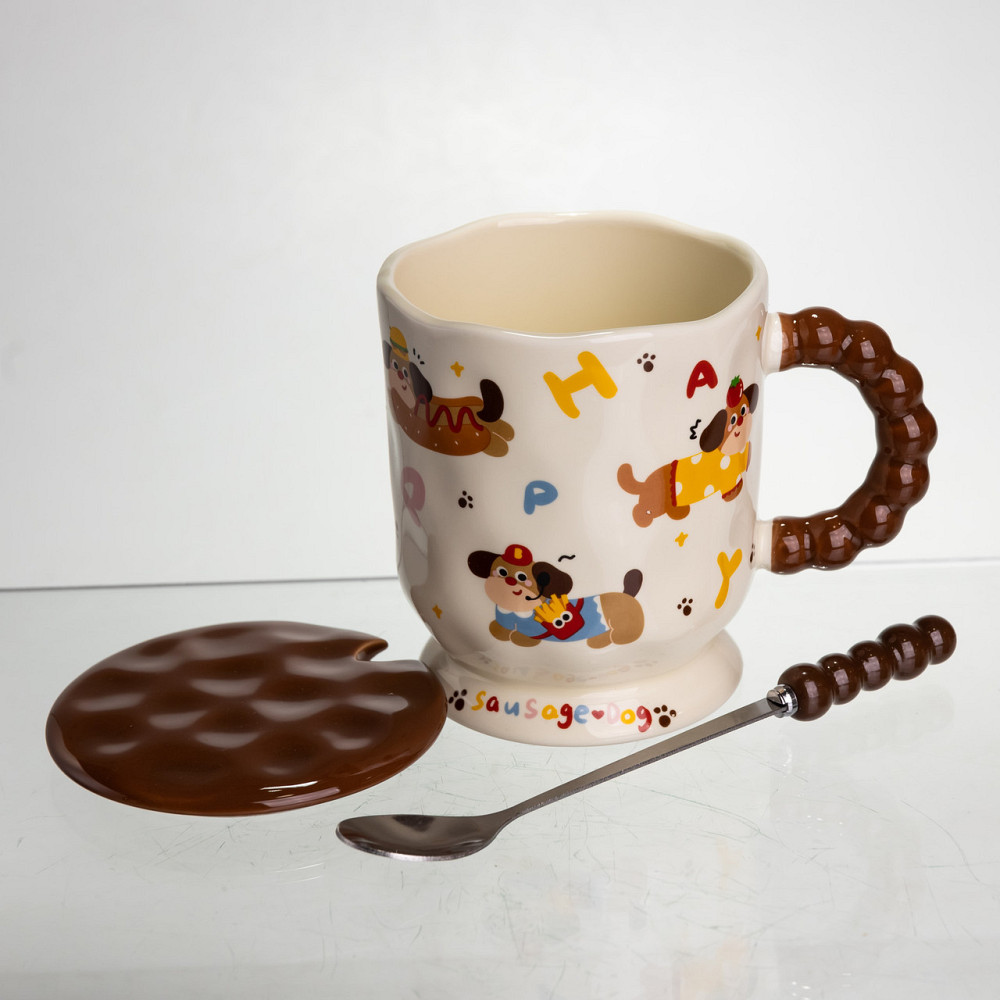 Чашка "Весела Такса" з кришкою та ложкою 400 мл Київ - фото 1