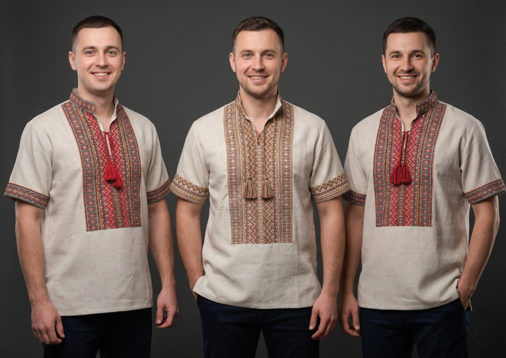 Чоловіча вишиванка в кольорі беж з орнаментом Нашивка тканина 54 Київ - фото 1