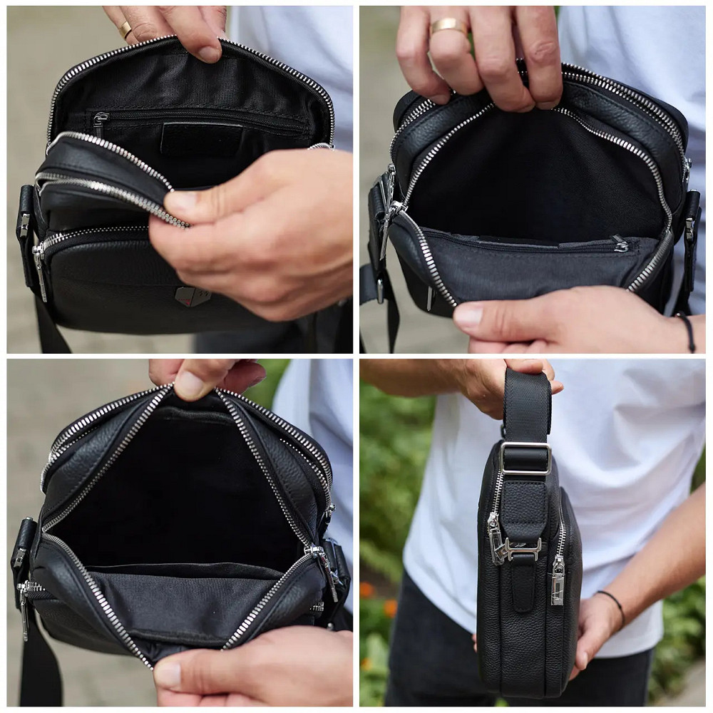 Мужская черная сумка через плечо, мужская сумка планшет, черная мужская барсетка через плечо Киев - изображение 10