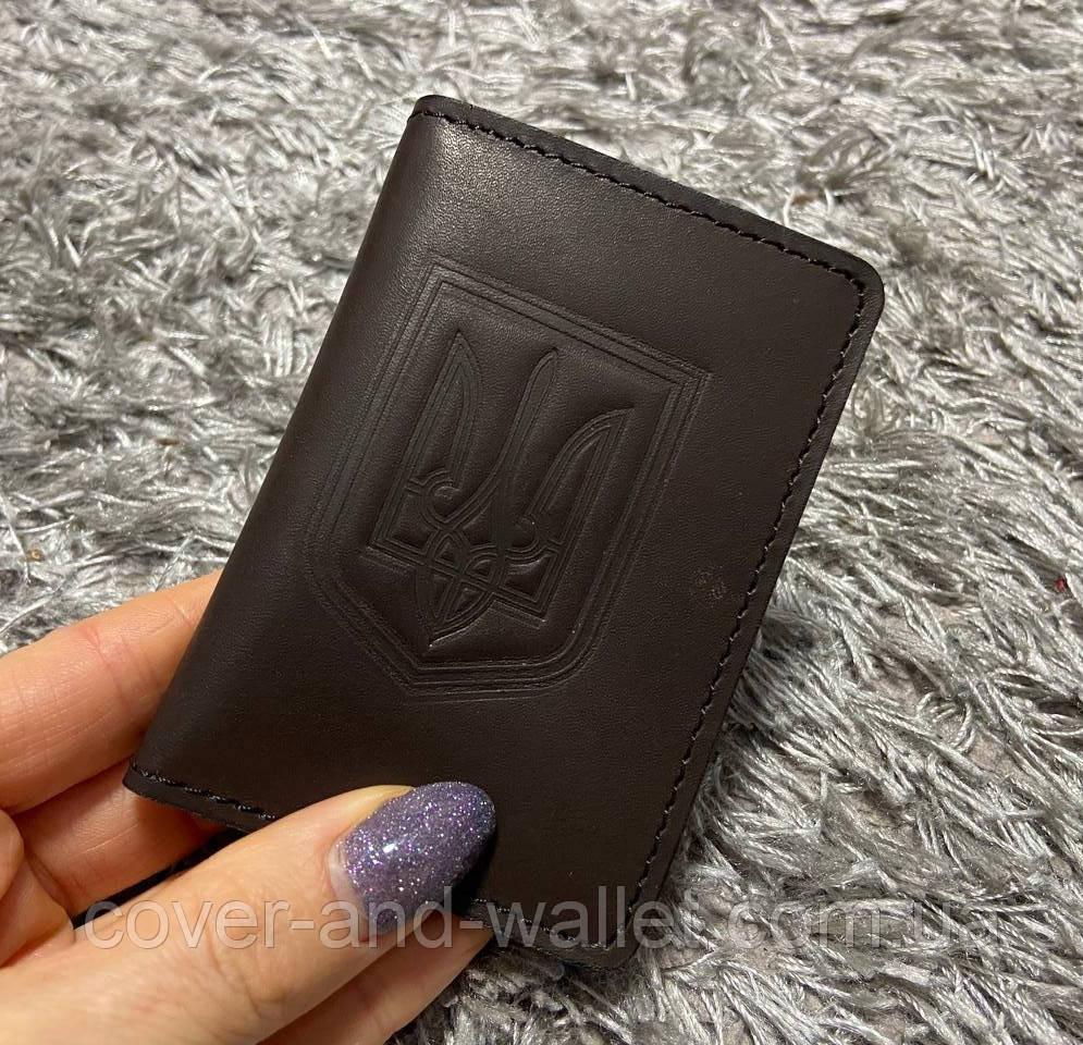 Шкіряна обкладинка для прав або Id паспорта з Гербом України Київ - фото 1