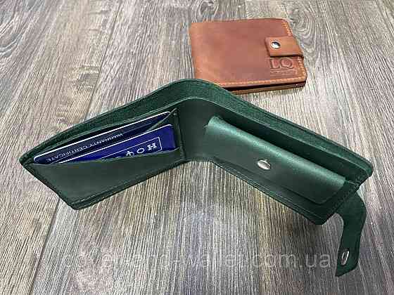 Винтажный кожаный кошелек ручной работы зеленого цвета LQ Leather Киев