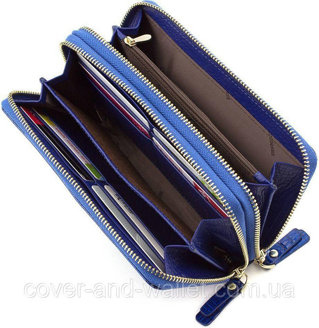 Жіночий лаковий шкіряний гаманець на дві блискавки синього кольору ST Київ - фото 4