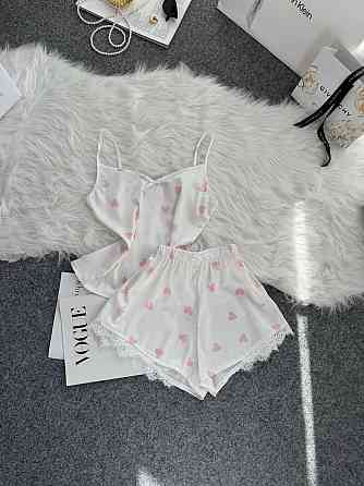 Женская базовая повседневная домашняя шелковая пижама с кружевом Молочный, 42/44 Одесса