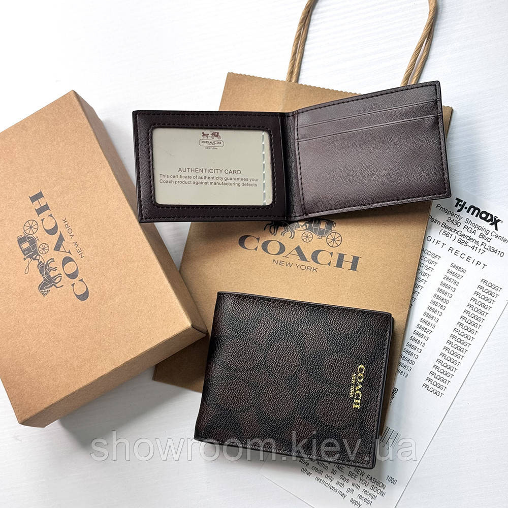 Чоловіче брендове портмоне з картхолдером Coach (1381) brown Київ - фото 9