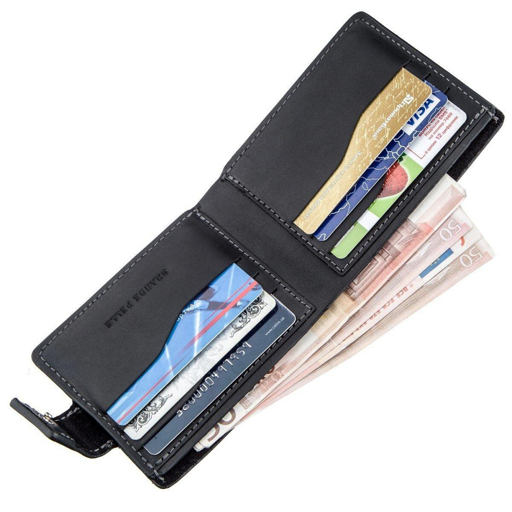 Тонкое кожаное портмоне унисекс Черное (GRANDE PELLE) Киев - изображение 4