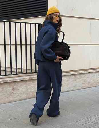 Жіночий теплий трендовий костюм-тринитка на флісі Темно-синій Одеса