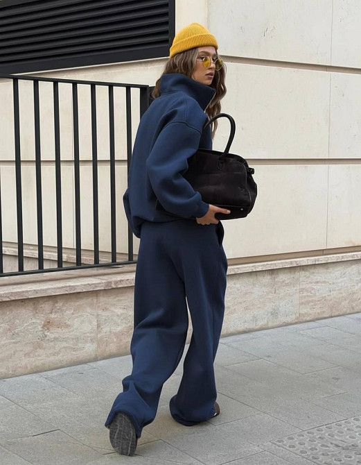 Женский теплый трендовый костюм двойка тринитка на флисе Темно-синий Одесса - изображение 5