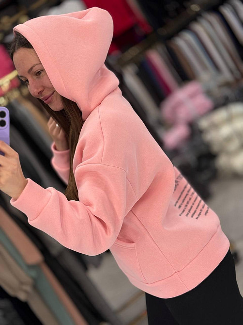 Женское теплое худи свободного кроя с накатом на спине турецкая трехнитка на флисе Одесса - изображение 4