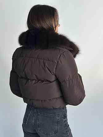 Короткий пуховик женский с мехом Бежевый Светлый Соболь XS-XL, Пуффер, Коричневый Харьков