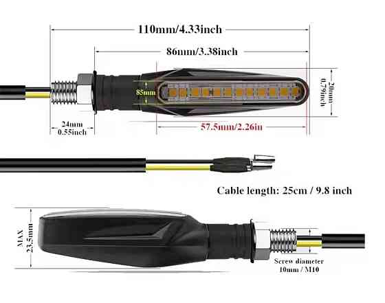 Светодиодные универсальные поворотники 2 шт для мотоцикла 11 см 12 v черный Киев